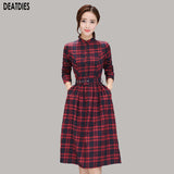 Woman Dress Elegant Female Plaid Regular Long Sleeve Autumn Winter