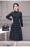 Woman Dress Elegant Female Plaid Regular Long Sleeve Autumn Winter
