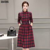 Woman Dress Elegant Female Plaid Regular Long Sleeve Autumn Winter