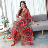 Spring and Summer New Silk Long Dress Women Multicolor Elastic Waist
